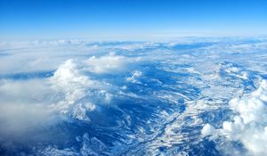 Preview wallpaper mountains, aerial view, sky, clouds, peaks