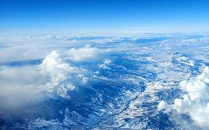 Preview wallpaper mountains, aerial view, sky, clouds, peaks