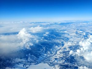 Preview wallpaper mountains, aerial view, sky, clouds, peaks