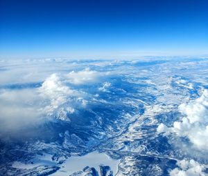 Preview wallpaper mountains, aerial view, sky, clouds, peaks