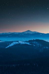 Preview wallpaper mountains, aerial view, starry sky, night, landscape