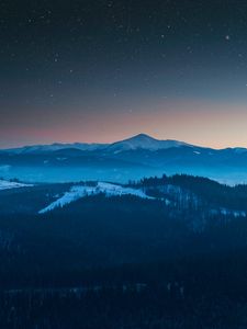 Preview wallpaper mountains, aerial view, starry sky, night, landscape