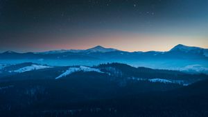 Preview wallpaper mountains, aerial view, starry sky, night, landscape