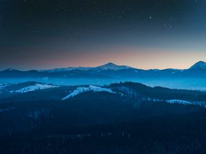 Preview wallpaper mountains, aerial view, starry sky, night, landscape