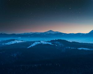 Preview wallpaper mountains, aerial view, starry sky, night, landscape