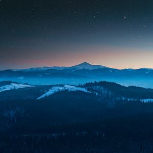 Preview wallpaper mountains, aerial view, starry sky, night, landscape