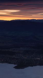 Preview wallpaper mountains, aerial view, sunset, city, new zealand