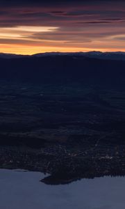 Preview wallpaper mountains, aerial view, sunset, city, new zealand