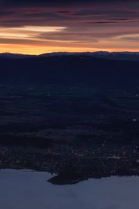 Preview wallpaper mountains, aerial view, sunset, city, new zealand