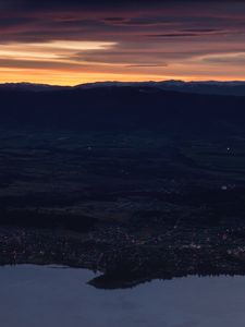 Preview wallpaper mountains, aerial view, sunset, city, new zealand