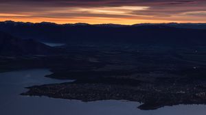 Preview wallpaper mountains, aerial view, sunset, city, new zealand