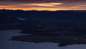 Preview wallpaper mountains, aerial view, sunset, city, new zealand