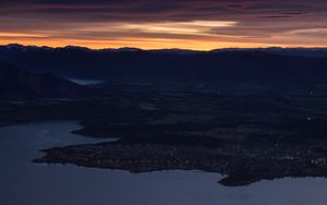 Preview wallpaper mountains, aerial view, sunset, city, new zealand