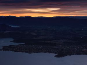 Preview wallpaper mountains, aerial view, sunset, city, new zealand