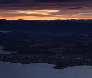 Preview wallpaper mountains, aerial view, sunset, city, new zealand