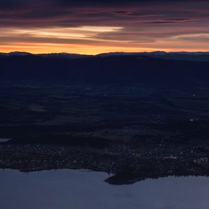 Preview wallpaper mountains, aerial view, sunset, city, new zealand