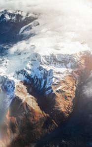 Preview wallpaper mountains, aerial view, tops, snow, clouds