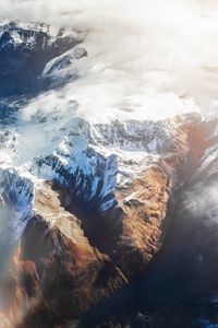 Preview wallpaper mountains, aerial view, tops, snow, clouds