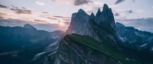 Preview wallpaper mountains, alps, peaks, lawn, sky, landscape