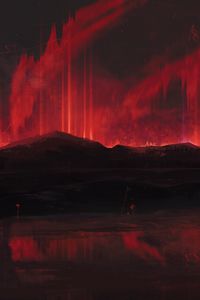 Preview wallpaper mountains, art, dark, red, spots
