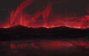 Preview wallpaper mountains, art, dark, red, spots