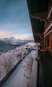 Preview wallpaper mountains, balcony, landscape, rest, alps, travel