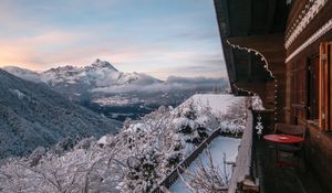 Preview wallpaper mountains, balcony, landscape, rest, alps, travel