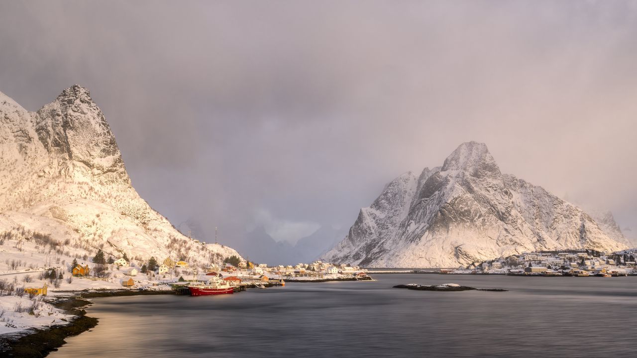 Wallpaper mountains, bay, sea, snow, nature