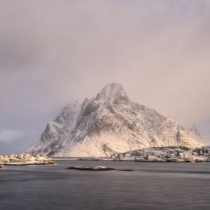 Preview wallpaper mountains, bay, sea, snow, nature