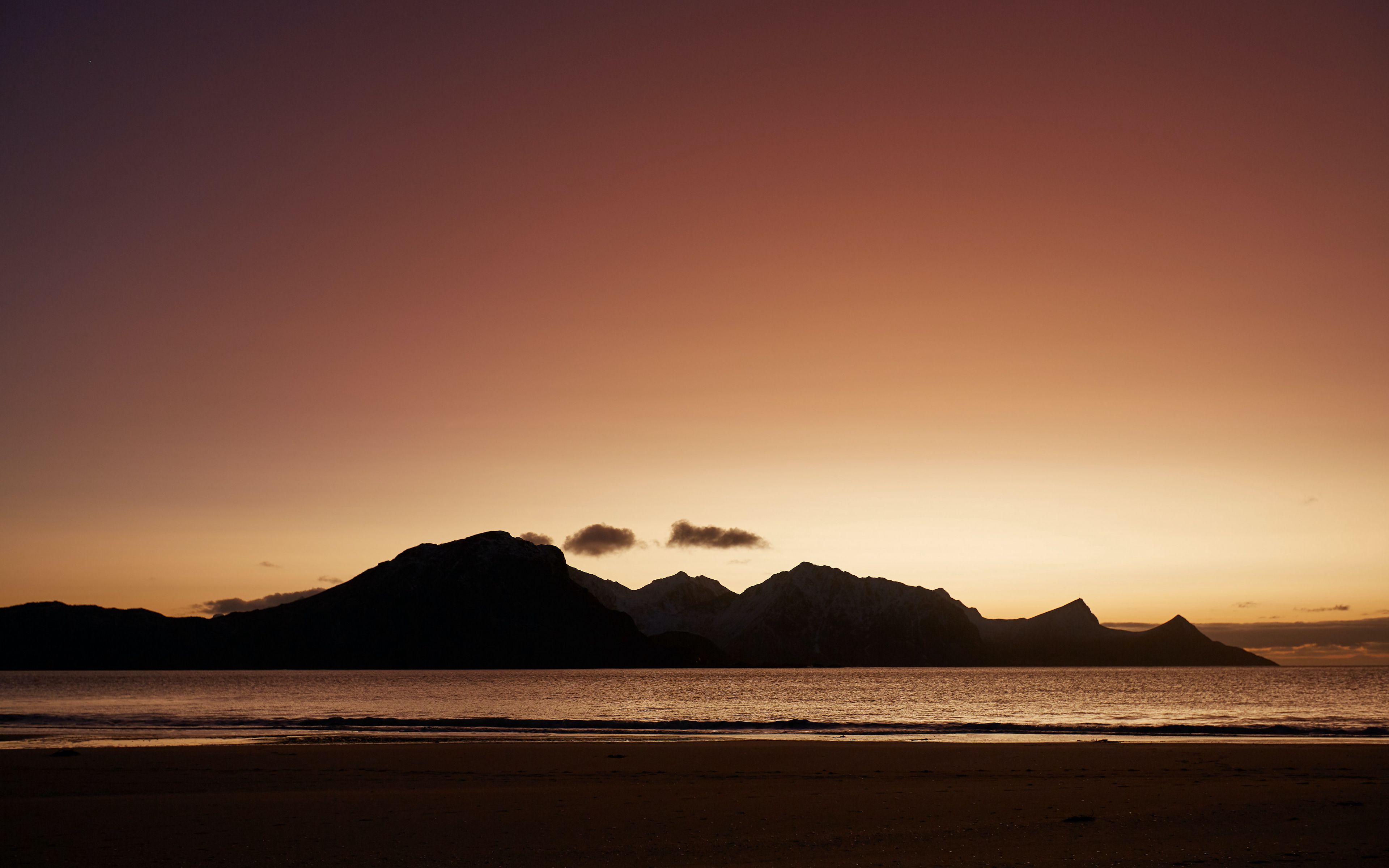 Download Wallpaper 3840x2400 Mountains, Beach, Sea, Sunset, Sky 4k ...