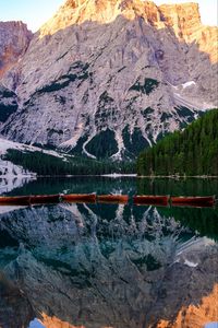 Preview wallpaper mountains, boats, reflection, landscape