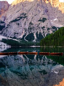 Preview wallpaper mountains, boats, reflection, landscape