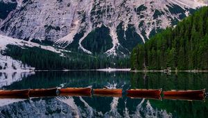 Preview wallpaper mountains, boats, reflection, landscape