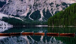 Preview wallpaper mountains, boats, reflection, landscape