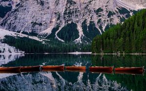 Preview wallpaper mountains, boats, reflection, landscape