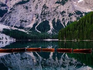 Preview wallpaper mountains, boats, reflection, landscape