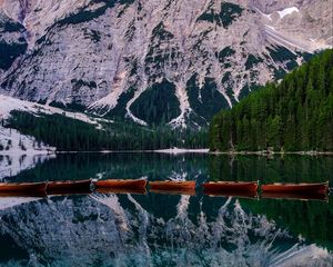 Preview wallpaper mountains, boats, reflection, landscape