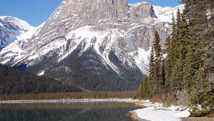 Preview wallpaper mountains, bottom, lake, wood