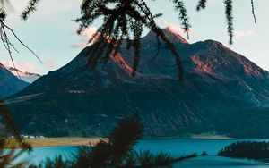 Preview wallpaper mountains, branches, lake, switzerland