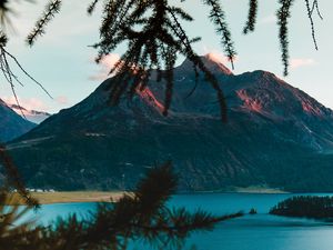 Preview wallpaper mountains, branches, lake, switzerland