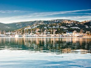 Preview wallpaper mountains, buildings, houses, yachts, pier, water