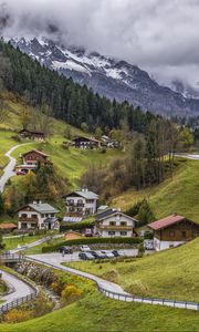 Preview wallpaper mountains, buildings, idyll, rest