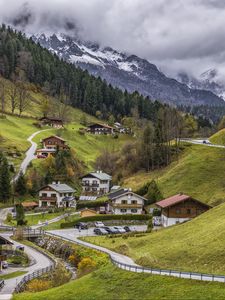 Preview wallpaper mountains, buildings, idyll, rest