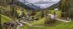 Preview wallpaper mountains, buildings, idyll, rest