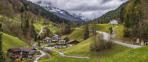 Preview wallpaper mountains, buildings, idyll, rest