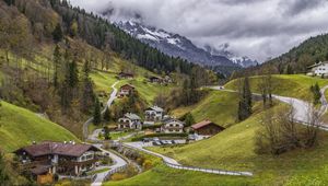 Preview wallpaper mountains, buildings, idyll, rest