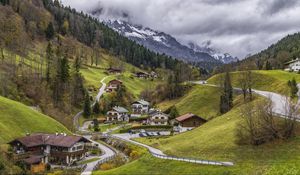 Preview wallpaper mountains, buildings, idyll, rest