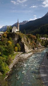 Preview wallpaper mountains, buildings, river, landscape