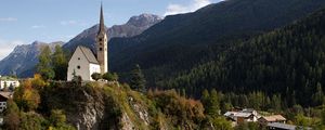 Preview wallpaper mountains, buildings, river, landscape