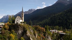 Preview wallpaper mountains, buildings, river, landscape